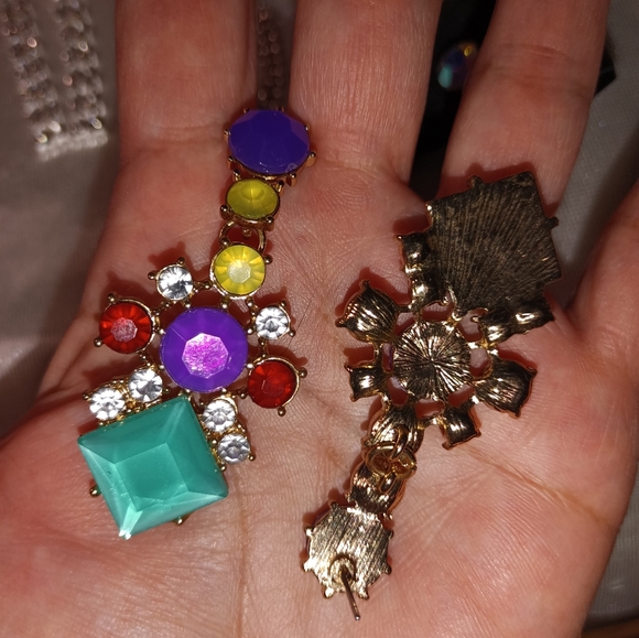 Multicolored festive SUGARFIX By Baublebar rhinestone dangle earrings - Picture 2 of 3